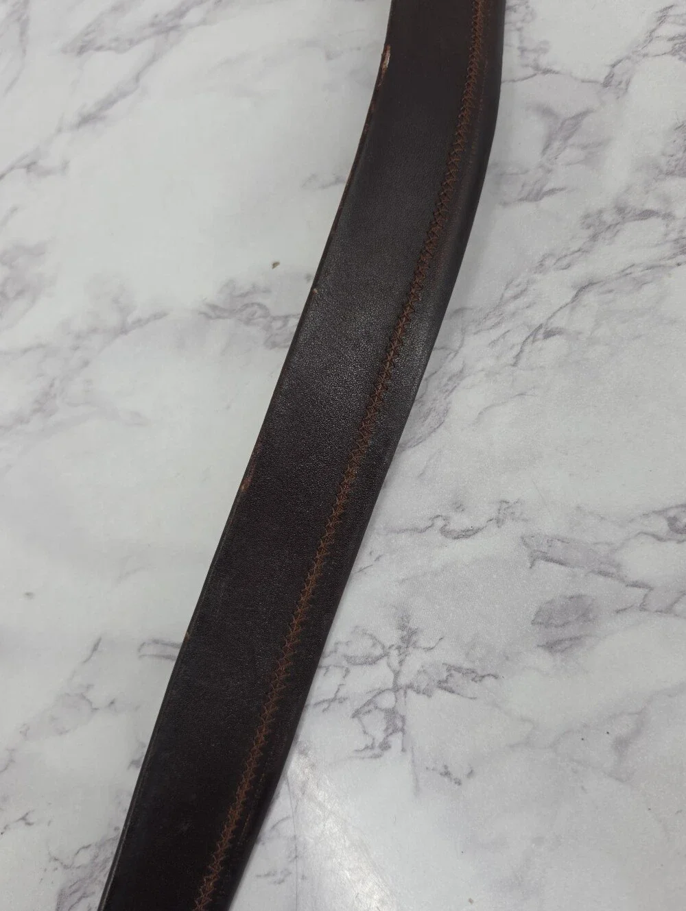 Vintage Men's Dark Brown Leather Belt with Gold Tone Buckle Full Grain Cowhide